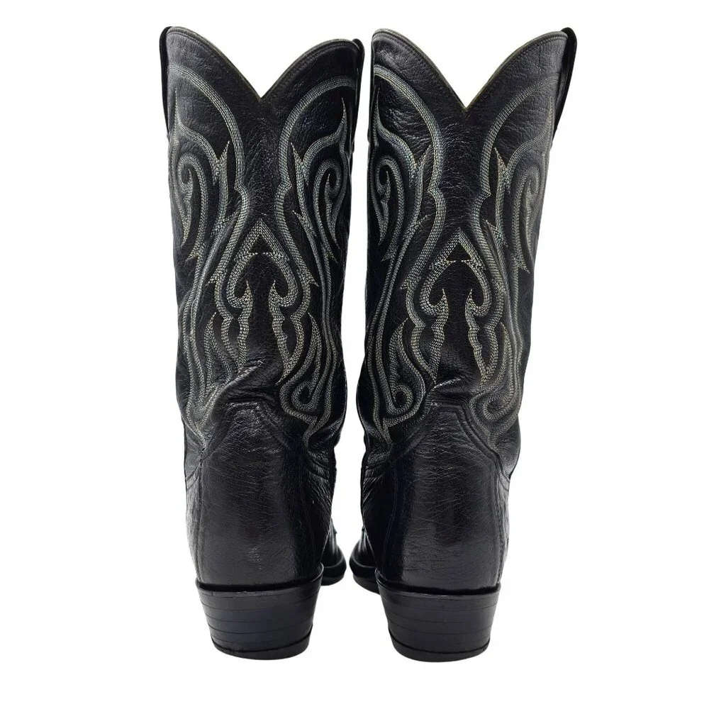 Vintage Tony Lama Mens 9D Black Exotic Ostrich Wingtip Cowboy Western Boots CBC - Picture 5 of 14